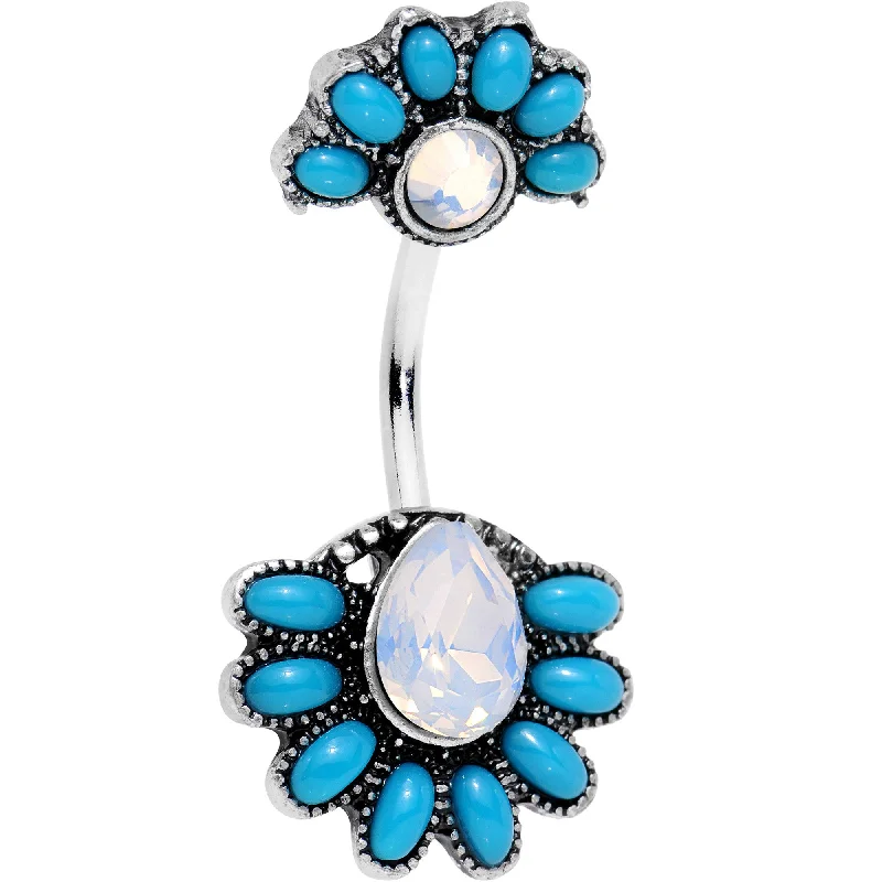 Stunning Belly Rings for Unique Looks -Iridescent Clear Gem Blooming Charm Double Mount Belly Ring Stunning Belly Rings for Unique Looks -Iridescent Clear Gem Blooming Charm Double Mount Belly Ring