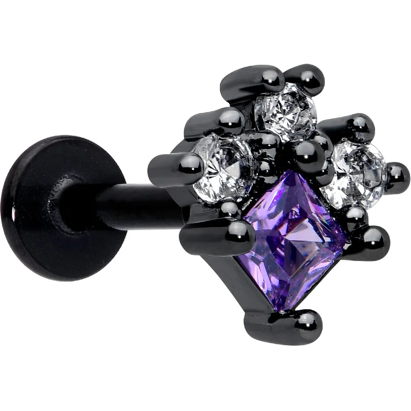 Trendy Lip Rings with Elegant Touches16 Gauge 5/16 Purple CZ Gem Black Rhombus Riot Labret Monroe Tragus