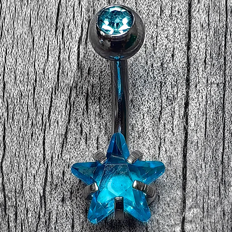 Belly Rings with Elegant Detailing for Fashionistas -Blue CZ Gem Internally Threaded Simply Star Belly Ring Belly Rings with Elegant Detailing for Fashionistas -Blue CZ Gem Internally Threaded Simply Star Belly Ring