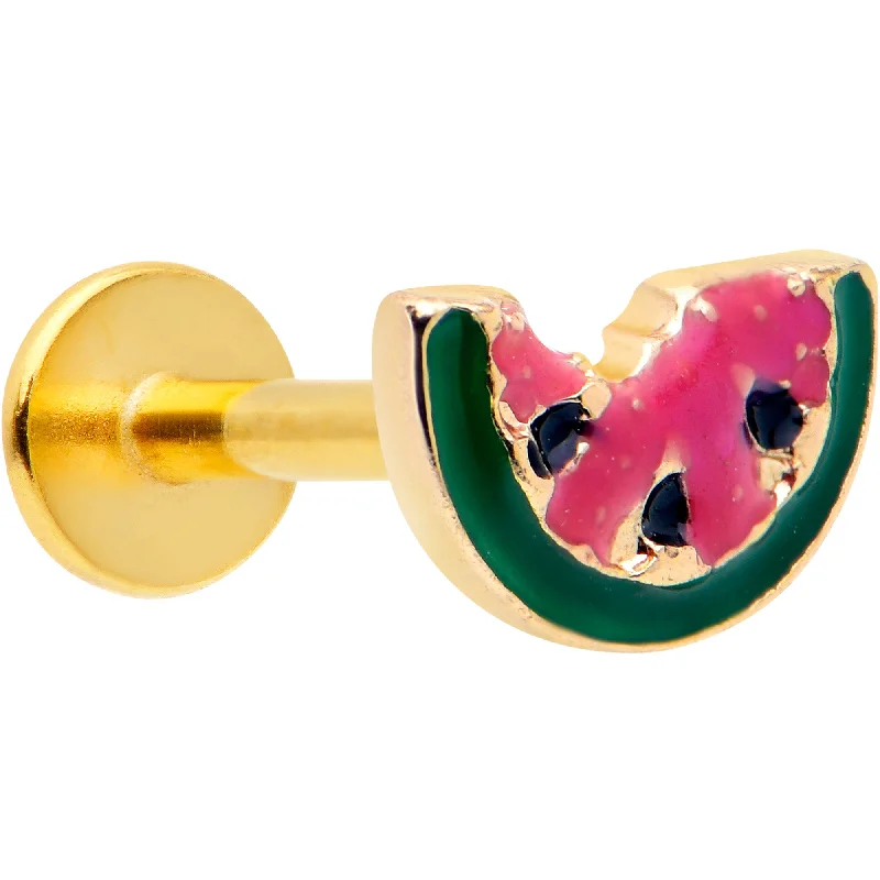 Custom Lip Rings with Unique Designs16 Gauge 1/4 Gold Tone Watermelon Bite Labret