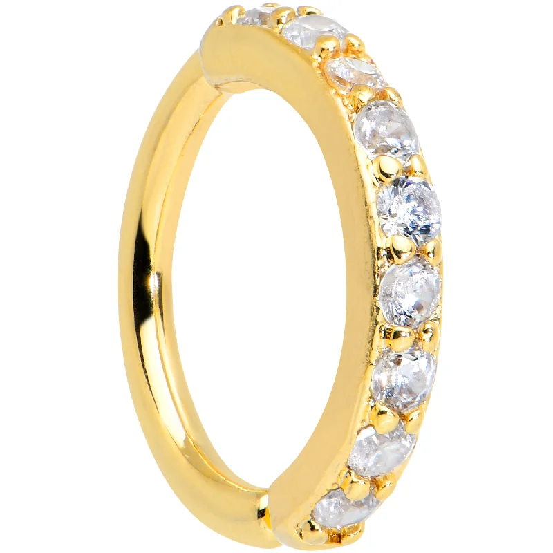 Women's Earrings – Elegant Designs for Every Personality--16 Gauge 5/16 Clear CZ Gem Gold Tone Forward Facing Closure Ring