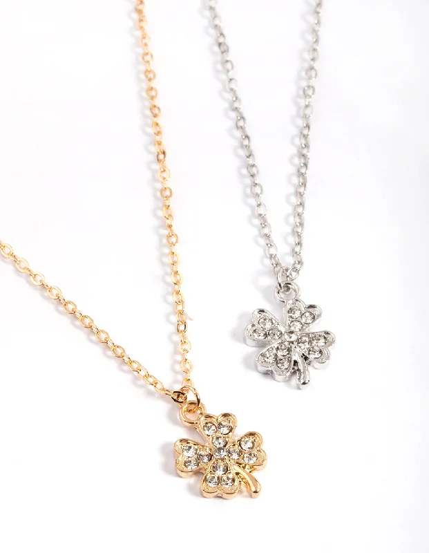 Shop Classic Women's Necklaces & Pendants with a Modern Twist-Mixed Metal Diamante Clover Necklace Pack Shop Classic Women's Necklaces & Pendants with a Modern Twist-Mixed Metal Diamante Clover Necklace Pack