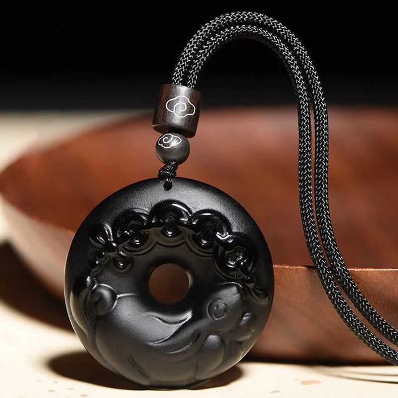 Shop Classic Women's Necklaces & Pendants with a Modern Twist-Buddha Stones Chinese Zodiac Natural Black Obsidian Peace Buckle Strength Necklace Pendant Shop Classic Women's Necklaces & Pendants with a Modern Twist-Buddha Stones Chinese Zodiac Natural Black Obsidian Peace Buckle Strength Necklace Pendant