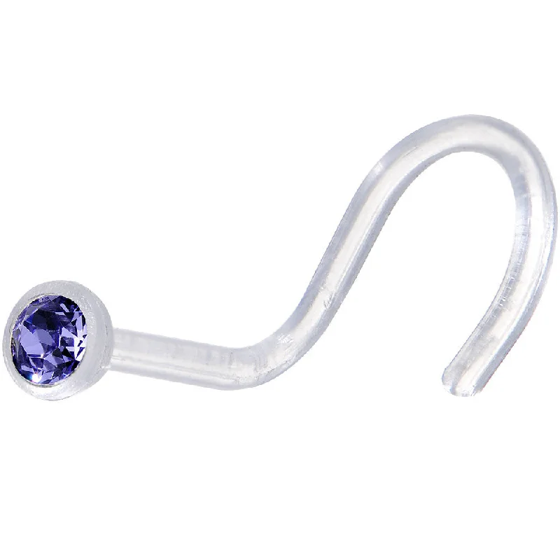 Elegant Nose Rings for Stunning Look -Tanzanite Clear Bioplast Nose Screw Created with Crystals Elegant Nose Rings for Stunning Look -Tanzanite Clear Bioplast Nose Screw Created with Crystals