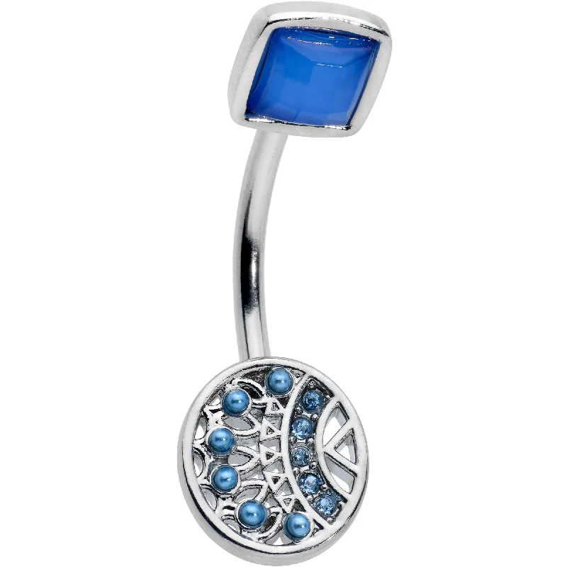 Comfortable Belly Rings for Smooth Feel -Geometric Blues Pattern Double Mount Belly Ring Comfortable Belly Rings for Smooth Feel -Geometric Blues Pattern Double Mount Belly Ring