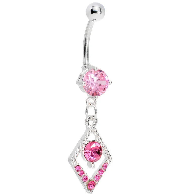 Comfortable Belly Rings for Casual Fashion -Pink Gem Diamond Shaped Rain Drop Dangle Belly Ring Comfortable Belly Rings for Casual Fashion -Pink Gem Diamond Shaped Rain Drop Dangle Belly Ring