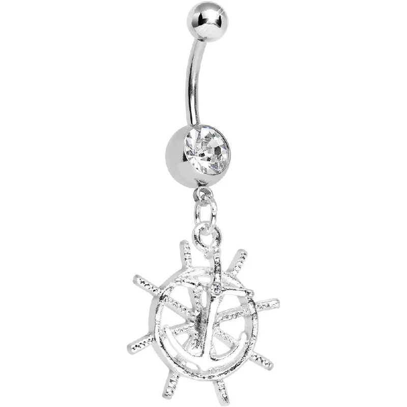 Trendy Belly Rings with Modern Touch -Crystalline Gem Captain Take the Wheel and Anchor Dangle Belly Ring Trendy Belly Rings with Modern Touch -Crystalline Gem Captain Take the Wheel and Anchor Dangle Belly Ring