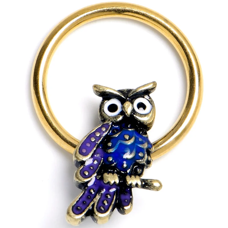 Nose Rings with Beautiful Shine -16 Gauge 3/8 Gold Tone Regal Owl BCR Captive Ring