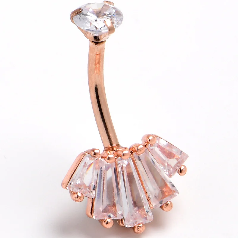 Beautiful Belly Rings with Elegant Touch -Clear CZ Gem Rosy Hue Rectangles Internal Thread Double Mount Belly Ring Beautiful Belly Rings with Elegant Touch -Clear CZ Gem Rosy Hue Rectangles Internal Thread Double Mount Belly Ring