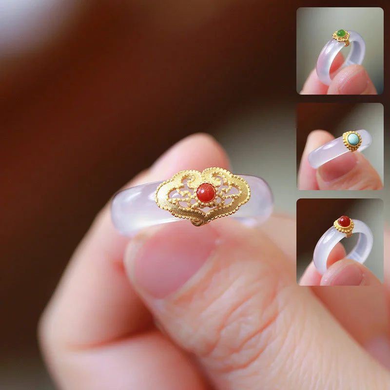 Chic Women's Rings for Fashion-Forward Looks-Buddha Stones White Agate Cyan Jade Turquoise Red Agate Luck Protection Ring Chic Women's Rings for Fashion-Forward Looks-Buddha Stones White Agate Cyan Jade Turquoise Red Agate Luck Protection Ring