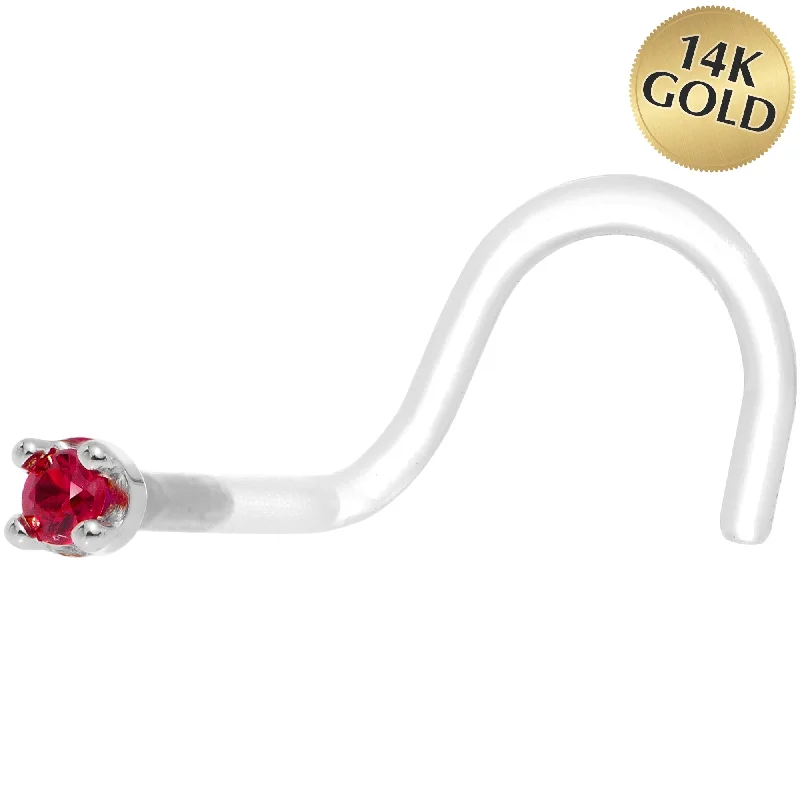 Fashionable Nose Rings -18 Gauge 1/4 White Gold 1.5mm Genuine Ruby Bioplast Nose Ring Fashionable Nose Rings -18 Gauge 1/4 White Gold 1.5mm Genuine Ruby Bioplast Nose Ring