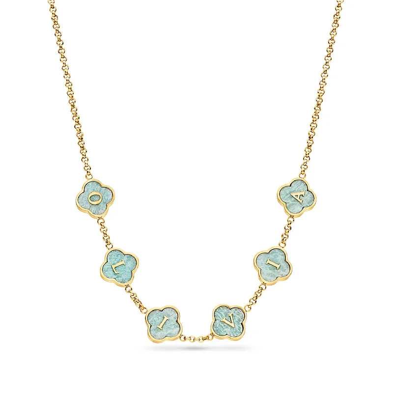Shop Classic Women's  Necklaces & Pendants with a Modern Twist-Amazonite Clover Custom Name Necklace (Gold)