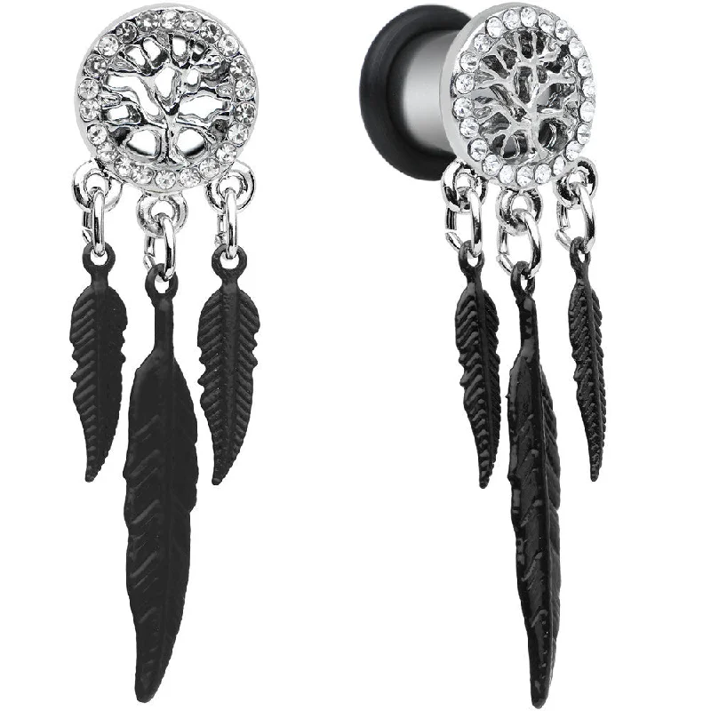 Women's Earrings – Elegant Designs for Every Personality--4 Gauge Clear Gem Steel Single Flare Tree of Life Dangle Plug Set Women's Earrings – Elegant Designs for Every Personality--4 Gauge Clear Gem Steel Single Flare Tree of Life Dangle Plug Set