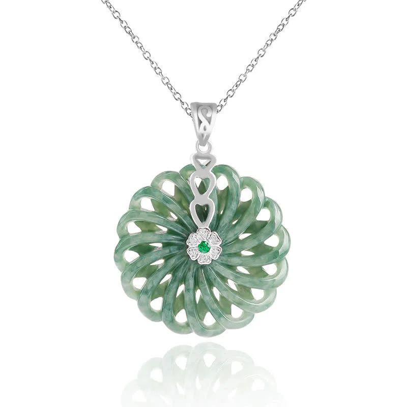 Shop Classic Women's  Necklaces & Pendants with a Modern Twist-Buddha Stones 925 Sterling Silver Natural Round Jade Peace Buckle Abundance Necklace Pendant