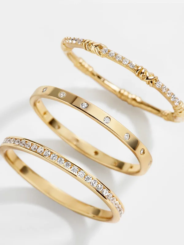 Chic Women's Rings for Fashion-Forward Looks-Maddie 18K Gold Ring Set - Gold/Pavé