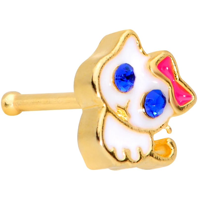 Nose Rings with Glittering Gems -20 Gauge 1/4 Blue CZ Gem Gold Tone Sweet Kitty Cat Nose Bone Nose Rings with Glittering Gems -20 Gauge 1/4 Blue CZ Gem Gold Tone Sweet Kitty Cat Nose Bone