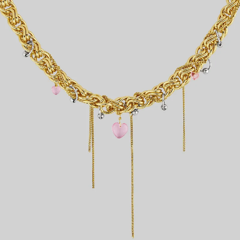 Shop Classic Women's  Necklaces & Pendants with a Modern Twist-EAT YOUR HEART OUT. Pierced Chunky Chain Collar Necklace - Gold