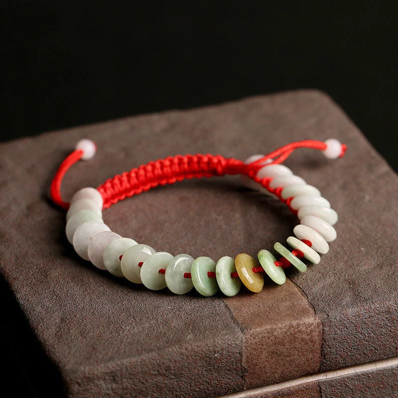 Unique Leather and Metal Bracelets for Men-Buddha Stones Natural Round Jade Luck Red String Protection Bracelet Unique Leather and Metal Bracelets for Men-Buddha Stones Natural Round Jade Luck Red String Protection Bracelet