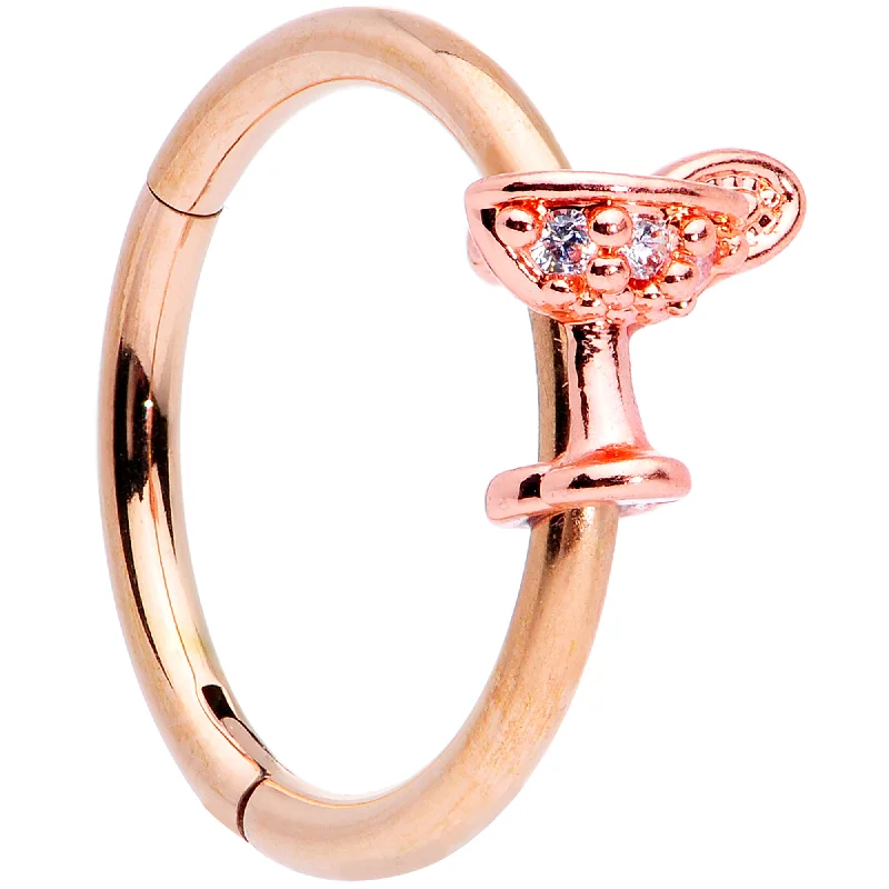 Statement Lip Rings for Trendsetters16 Gauge 3/8 Clear Gem Rose Gold Tone Cocktail New Year Septum Clicker