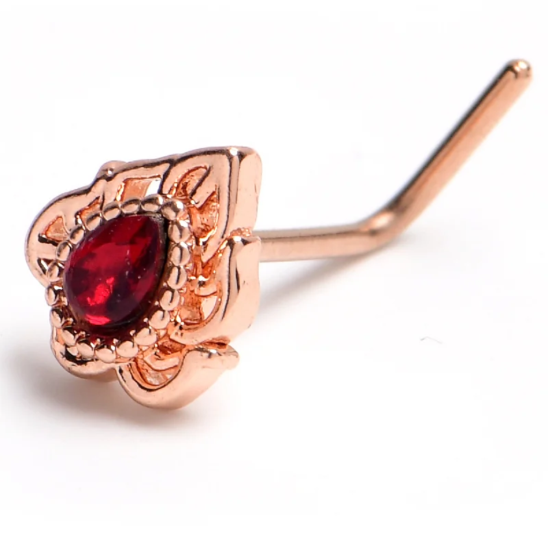 Designer Nose Rings with Timeless Designs -20 Gauge 7mm Red Gem Rose Gold Tone Simple Drop L Shape Nose Ring Designer Nose Rings with Timeless Designs -20 Gauge 7mm Red Gem Rose Gold Tone Simple Drop L Shape Nose Ring
