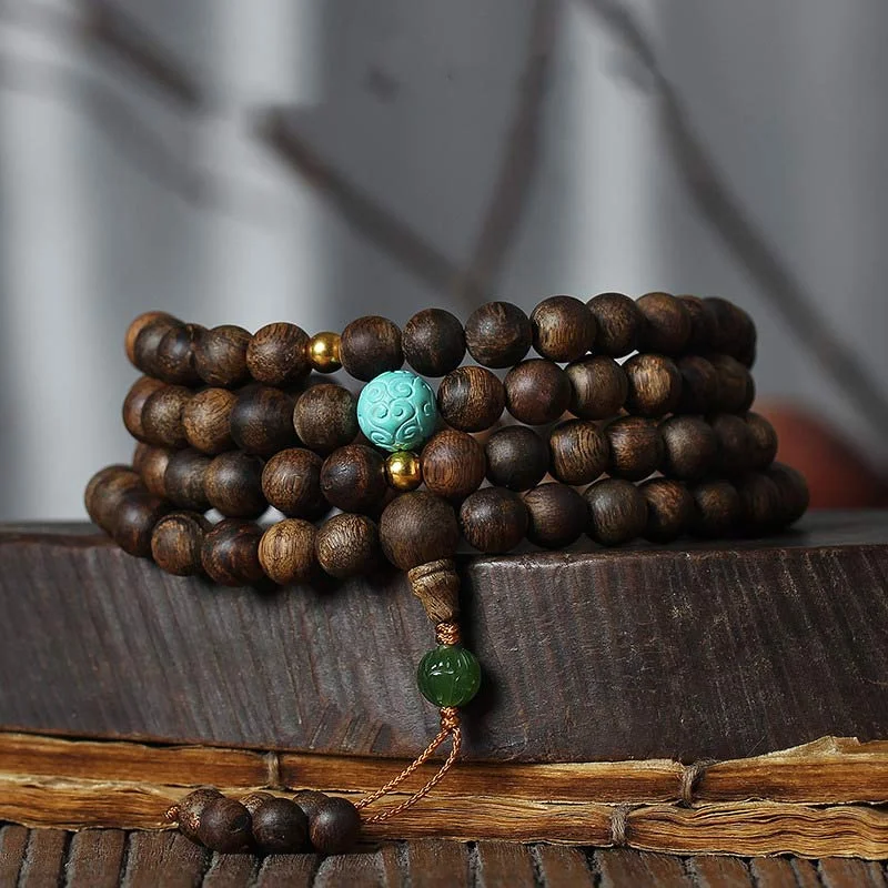 Wrist Bracelets with Adjustable Length for Men-Buddha Stones 108 Mala Beads Nha Trang Agarwood Turquoise Prayer Meditation Bracelet Mala Wrist Bracelets with Adjustable Length for Men-Buddha Stones 108 Mala Beads Nha Trang Agarwood Turquoise Prayer Meditation Bracelet Mala