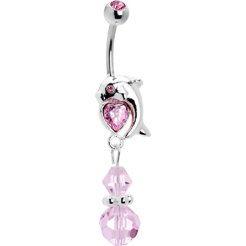 Sparkling Belly Rings for Chic Fashion -Fancy PINK Heart DOLPHIN BEAD Dangle Banana Belly Ring Sparkling Belly Rings for Chic Fashion -Fancy PINK Heart DOLPHIN BEAD Dangle Banana Belly Ring