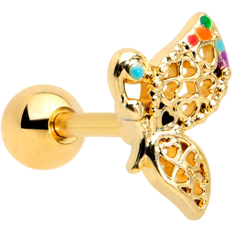 Women's Earrings – Elegant Designs for Every Personality--16 Gauge 1/4 Clear CZ Gem Gold Tone Heart Butterfly Cartilage Tragus
