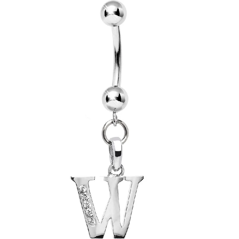 Trendy Belly Rings for Fashion-Loving Women -16 Gauge Solid 14kt White Gold CZ Initial W Belly Ring Trendy Belly Rings for Fashion-Loving Women -16 Gauge Solid 14kt White Gold CZ Initial W Belly Ring