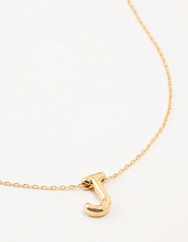 Shop Classic Women's  Necklaces & Pendants with a Modern Twist-Gold Plated Bubble Letter J Necklace