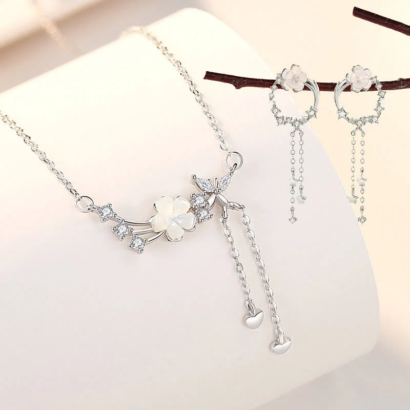 Women's Earrings – Elegant Designs for Every Personality--Buddha Stones 925 Sterling Silver Flower Butterfly Love Necklace Pendant Earrings Set