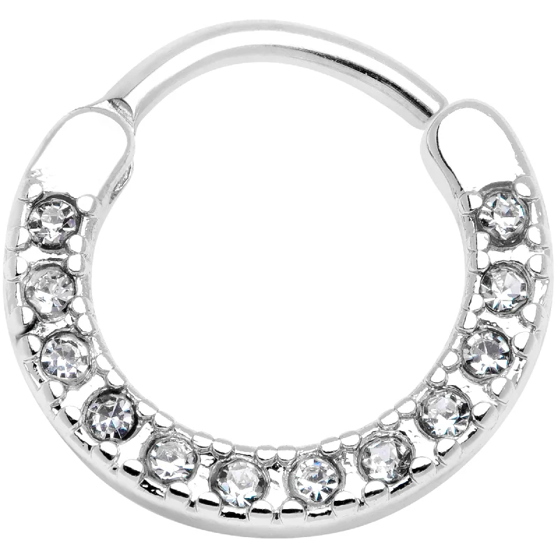 Nose Rings for Elegant Everyday Wear -16 Gauge 3/8 Clear Gem Paved Septum Clicker