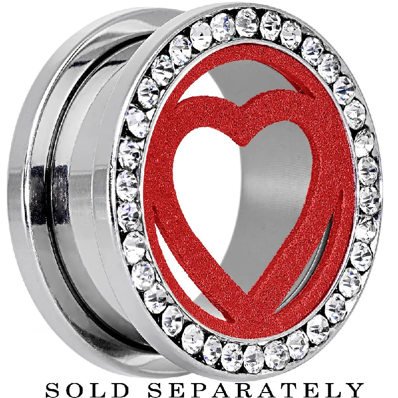 Women's Earrings – Elegant Designs for Every Personality--20mm Stainless Steel Clear Gem Red Heart Tunnel Plug Women's Earrings – Elegant Designs for Every Personality--20mm Stainless Steel Clear Gem Red Heart Tunnel Plug