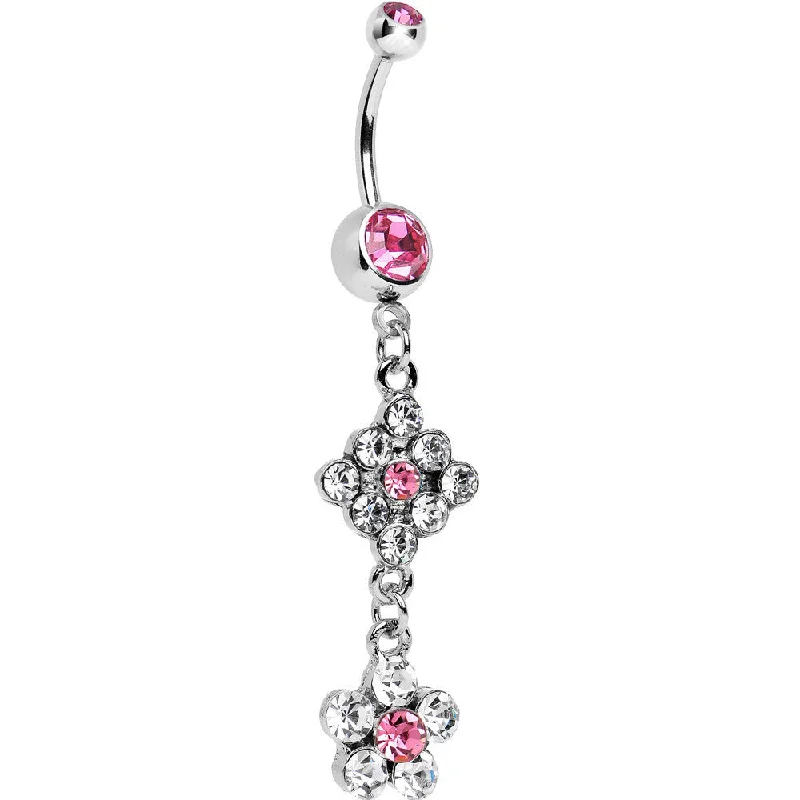 Comfortable Belly Rings for Everyday Use -Fancy Pink Cubic Zirconia Flower Dangle Belly Ring Comfortable Belly Rings for Everyday Use -Fancy Pink Cubic Zirconia Flower Dangle Belly Ring