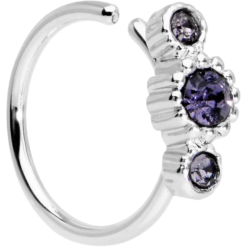 Comfortable Silver Nose Rings -5/16 Purple CZ Gem Fashion Fusion Seamless Circular Ring Comfortable Silver Nose Rings -5/16 Purple CZ Gem Fashion Fusion Seamless Circular Ring
