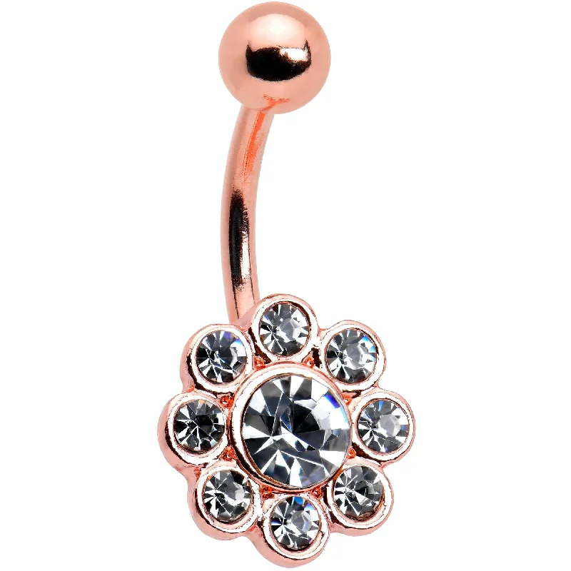 Stunning Belly Rings with Shiny Finish -Clear Gem Rose Gold Tone Whimsy Flower Belly Ring Stunning Belly Rings with Shiny Finish -Clear Gem Rose Gold Tone Whimsy Flower Belly Ring
