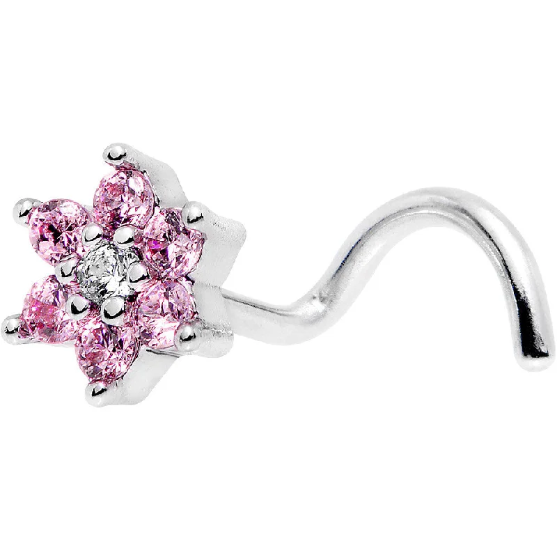 Unique Nose Rings for Fashion Lovers -18 Gauge 1/4 Pink and Clear CZ Gem Flower Left Nose Screw Unique Nose Rings for Fashion Lovers -18 Gauge 1/4 Pink and Clear CZ Gem Flower Left Nose Screw