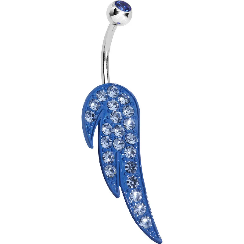 Comfortable Belly Rings with Beautiful Features -Blue Gem Glimmering Singular Angel Wing Belly Ring Comfortable Belly Rings with Beautiful Features -Blue Gem Glimmering Singular Angel Wing Belly Ring