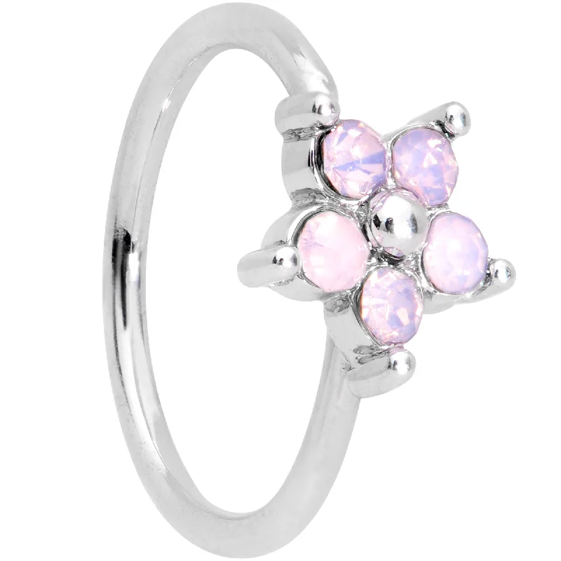 Nose Rings for Elegant Everyday Wear -20 Gauge 5/16 Pink Faux Opal Flower Seamless Circular Ring Nose Rings for Elegant Everyday Wear -20 Gauge 5/16 Pink Faux Opal Flower Seamless Circular Ring