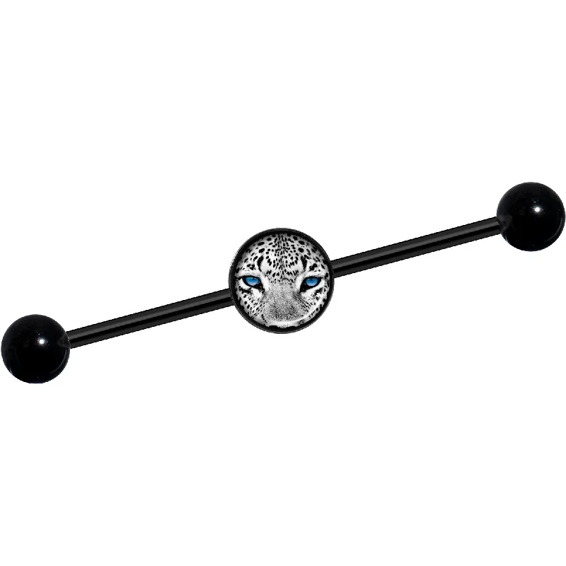 Women's Earrings – Elegant Designs for Every Personality--14 Gauge Black White Leopard Eyes Black Industrial Barbell 37mm