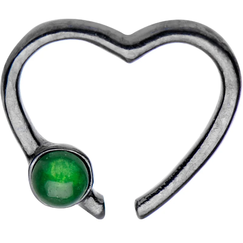 Women's Earrings – Elegant Designs for Every Personality--Black IP 925 Silver Venturine Heart Right Daith Cartilage Tragus