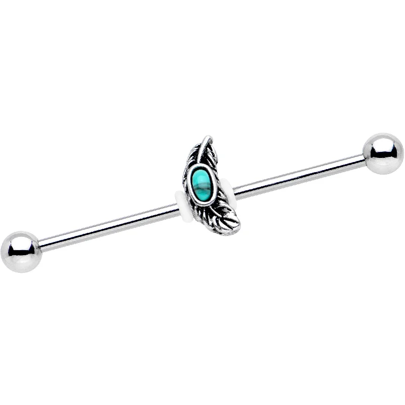 Women's Earrings – Elegant Designs for Every Personality--Southwestern Blue Gem Moon Feather Industrial Barbell 38mm