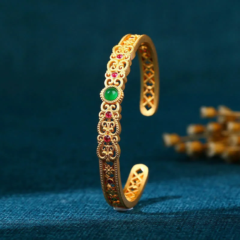 Designer Bangles for Women with Embellishments-Buddha Stones Green Chalcedony 24k Gold Plated Copper Strength Cuff Bracelet Bangle Designer Bangles for Women with Embellishments-Buddha Stones Green Chalcedony 24k Gold Plated Copper Strength Cuff Bracelet Bangle