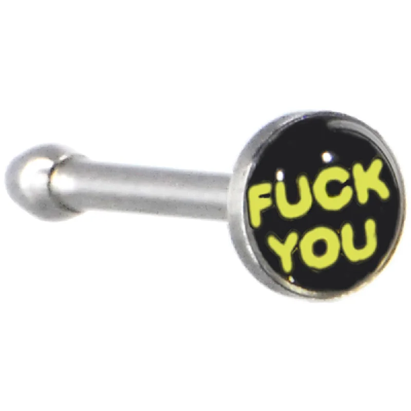 Nose Rings with Silver Finish -Surgical Steel Black and Yellow FUCK YOU Logo Nose Ring Nose Rings with Silver Finish -Surgical Steel Black and Yellow FUCK YOU Logo Nose Ring