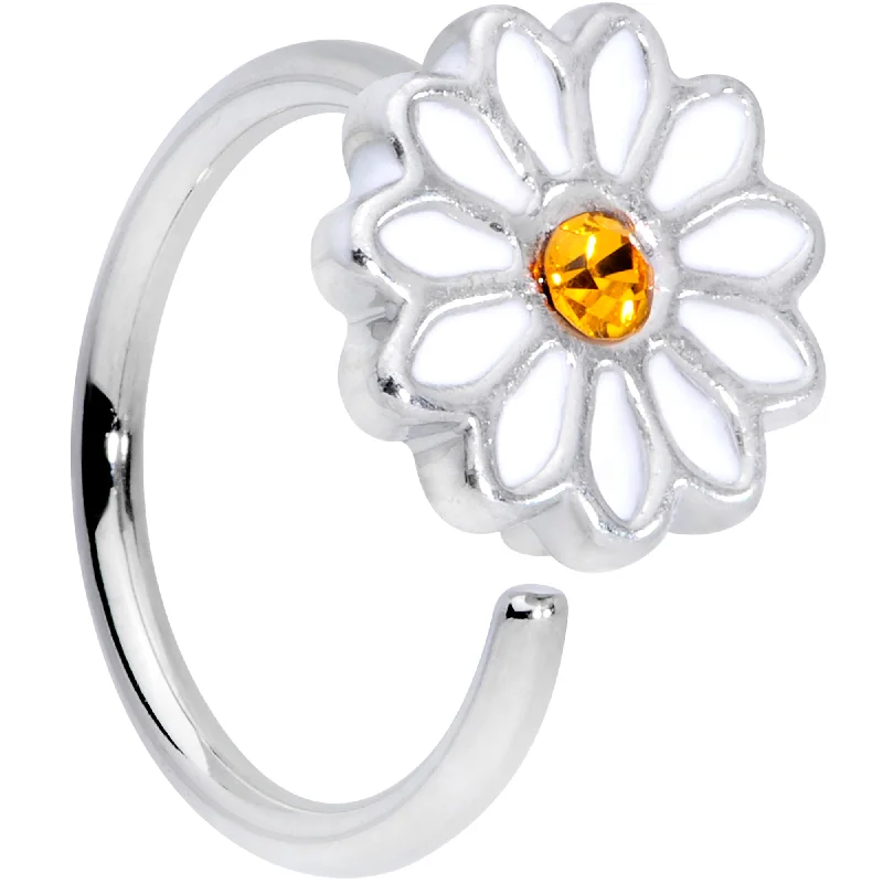 Women's Earrings – Elegant Designs for Every Personality--16 Gauge 3/8 Yellow Gem Hippie White Daisy Flower Closure Ring