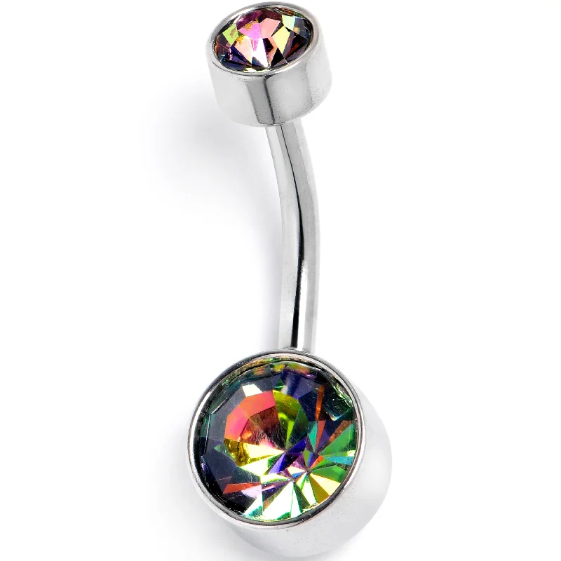 Comfortable Belly Rings for Sensitive Piercings -Vitrail CZ Gem Internally Threaded Simple Belly Ring Comfortable Belly Rings for Sensitive Piercings -Vitrail CZ Gem Internally Threaded Simple Belly Ring