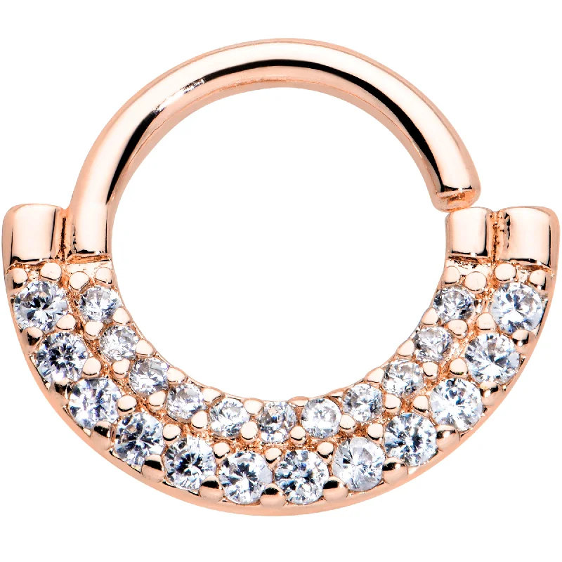Women's Earrings – Elegant Designs for Every Personality--16 Gauge 5/16 Clear CZ Gem Rose Gold Tone Double Drama Closure Ring