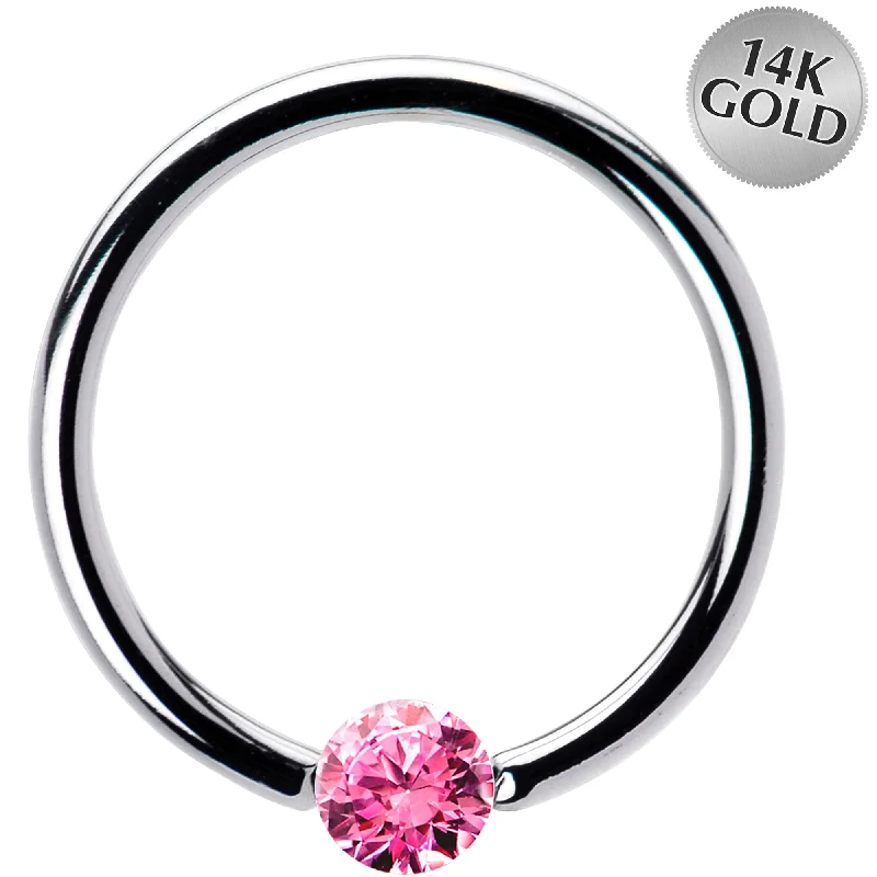 Stunning Lip Rings for Bold Fashion16 Gauge 1/2 Solid 14k White Gold 3mm Pink Cubic Zirconia Tension Captive Ring Stunning Lip Rings for Bold Fashion16 Gauge 1/2 Solid 14k White Gold 3mm Pink Cubic Zirconia Tension Captive Ring