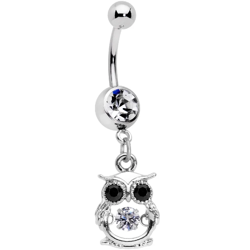 Unique Belly Rings with Personalized Features -Black Clear CZ Gem It's A Hoot Owl Dangle Belly Ring Unique Belly Rings with Personalized Features -Black Clear CZ Gem It's A Hoot Owl Dangle Belly Ring