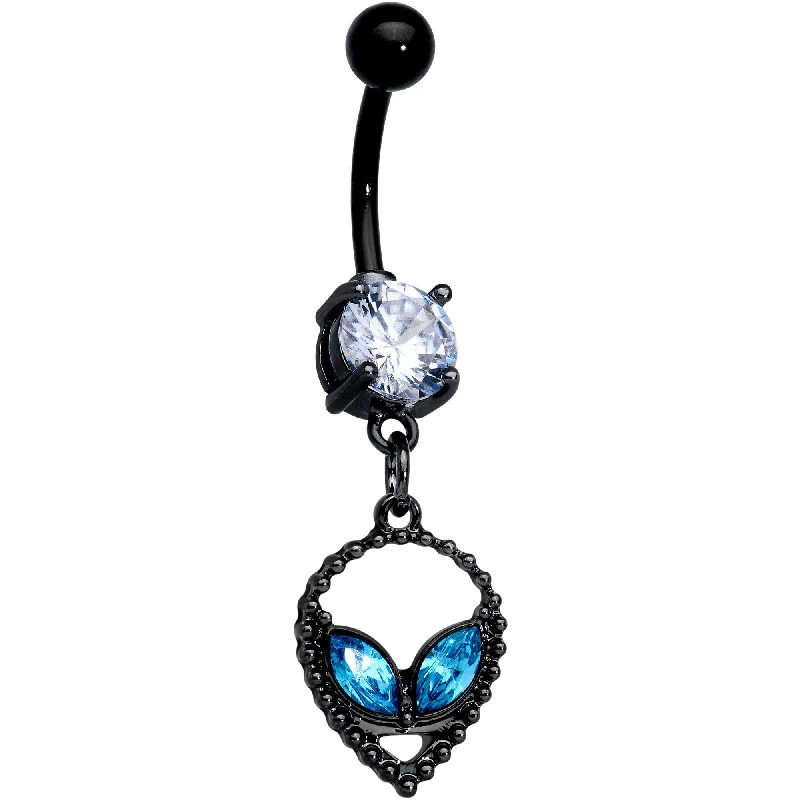 Gold Belly Rings for a Touch of Luxury -Clear Aqua CZ Gem Black Hollow Alien Dangle Belly Ring Gold Belly Rings for a Touch of Luxury -Clear Aqua CZ Gem Black Hollow Alien Dangle Belly Ring