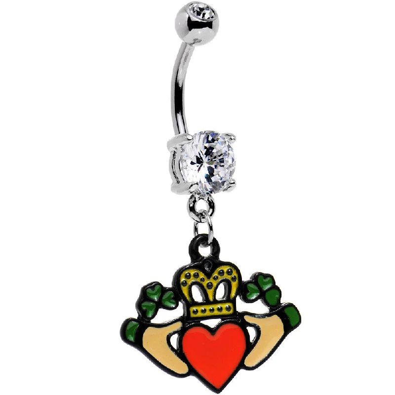 Belly Rings for Special Occasions -Clear Gem Irish Claddagh Belly Ring Created with Crystals Belly Rings for Special Occasions -Clear Gem Irish Claddagh Belly Ring Created with Crystals